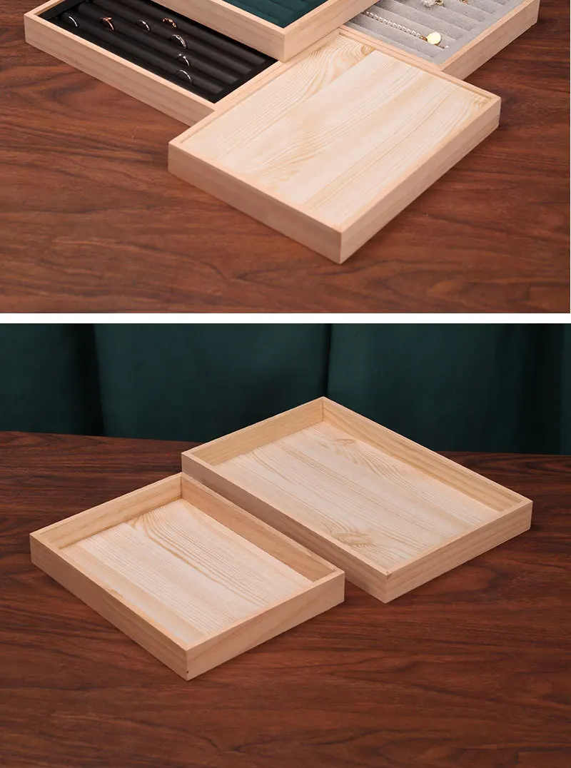 Solid Wood Small Flannel Ring Display Plate, Stud Earrings, Bracelet, Storage and Finishing Box, Ring Jewelry