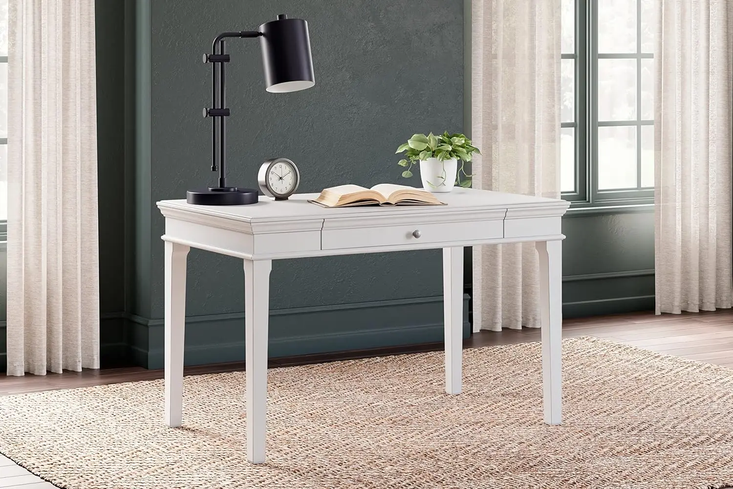 

Signature Design by Ashley Kanwyn Classic Home Office Small Leg Desk with 1 Drawer and USB Ports, White