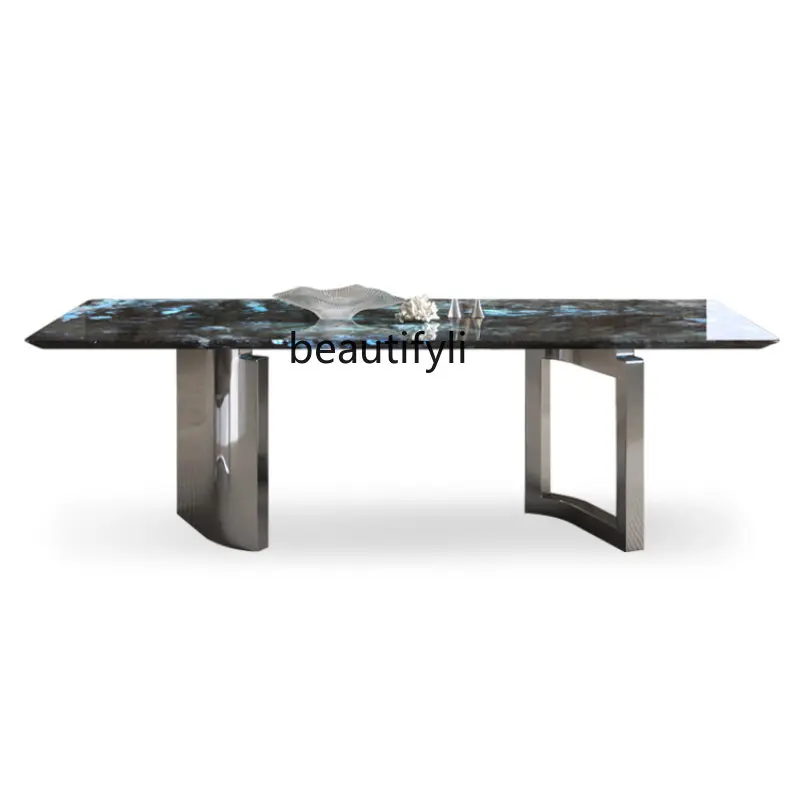 

Natural Marble Dining-Table Italian Modern Simple and Light Luxury Imported Luxury Stone Rectangular Dining Tables andChairs Set