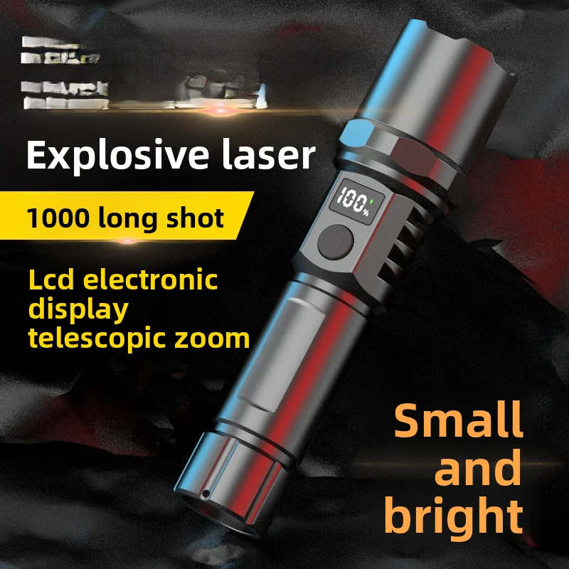 LCD Digital Display White Laser Flashlight Zoomable Ultra Bright Rechargeable Portable LED Outdoor Torch
