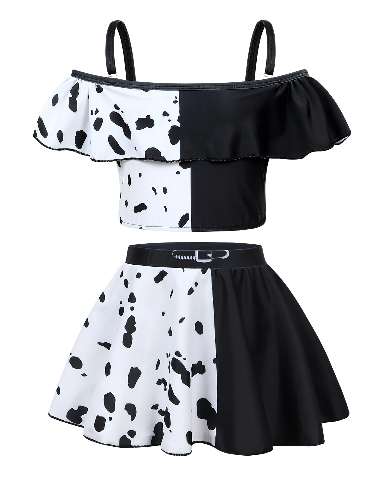 Jurebecia Girls Two Piece Swimsuits Cruella Tankini Bathing Suit Girl Pleated Skirt Bikini Tiana Princess Swimwear Set