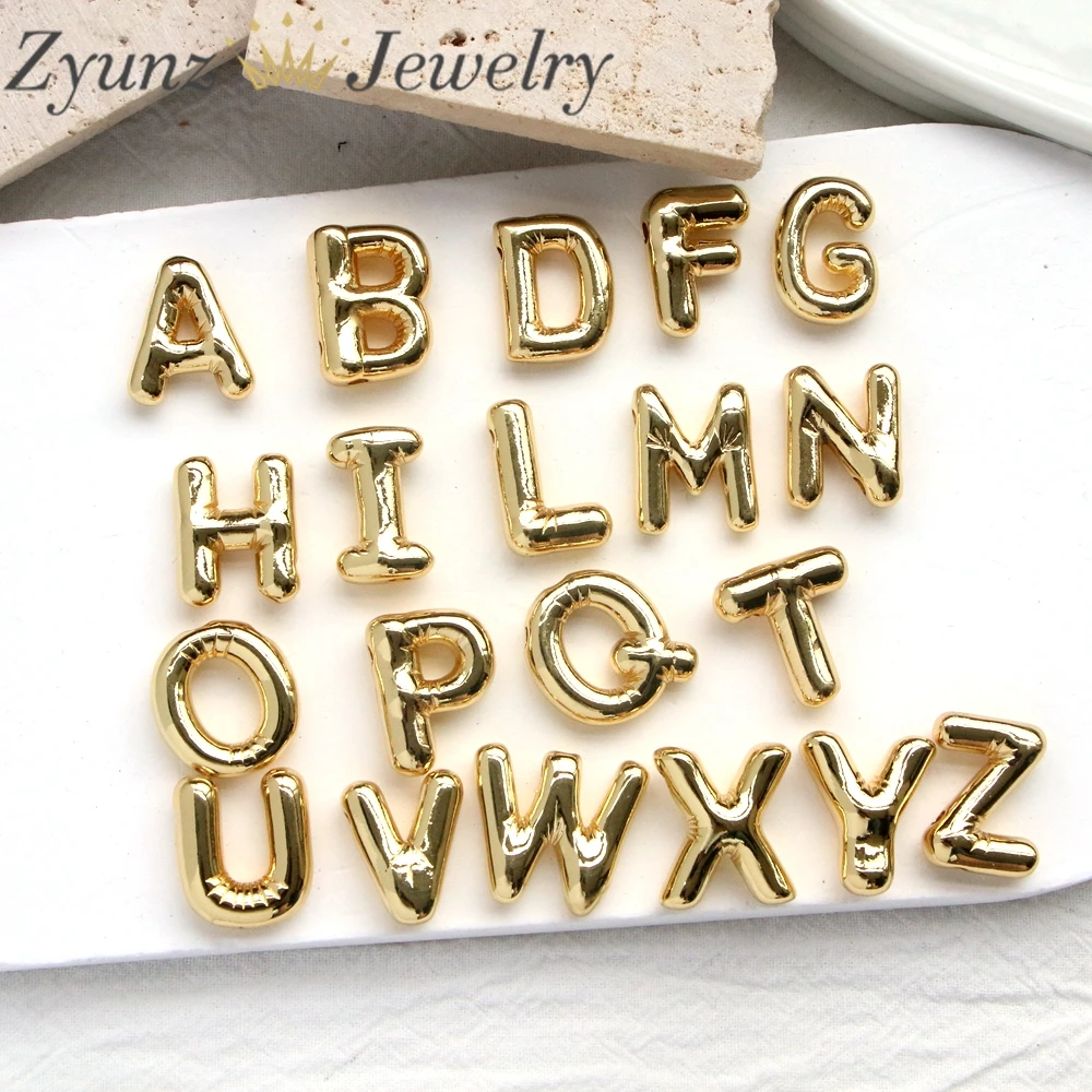 10PCS, Delicate Fat 26 Gold Color Balloon Letter Pendant For Women Handmade DIY Necklace Jewelry Accessories