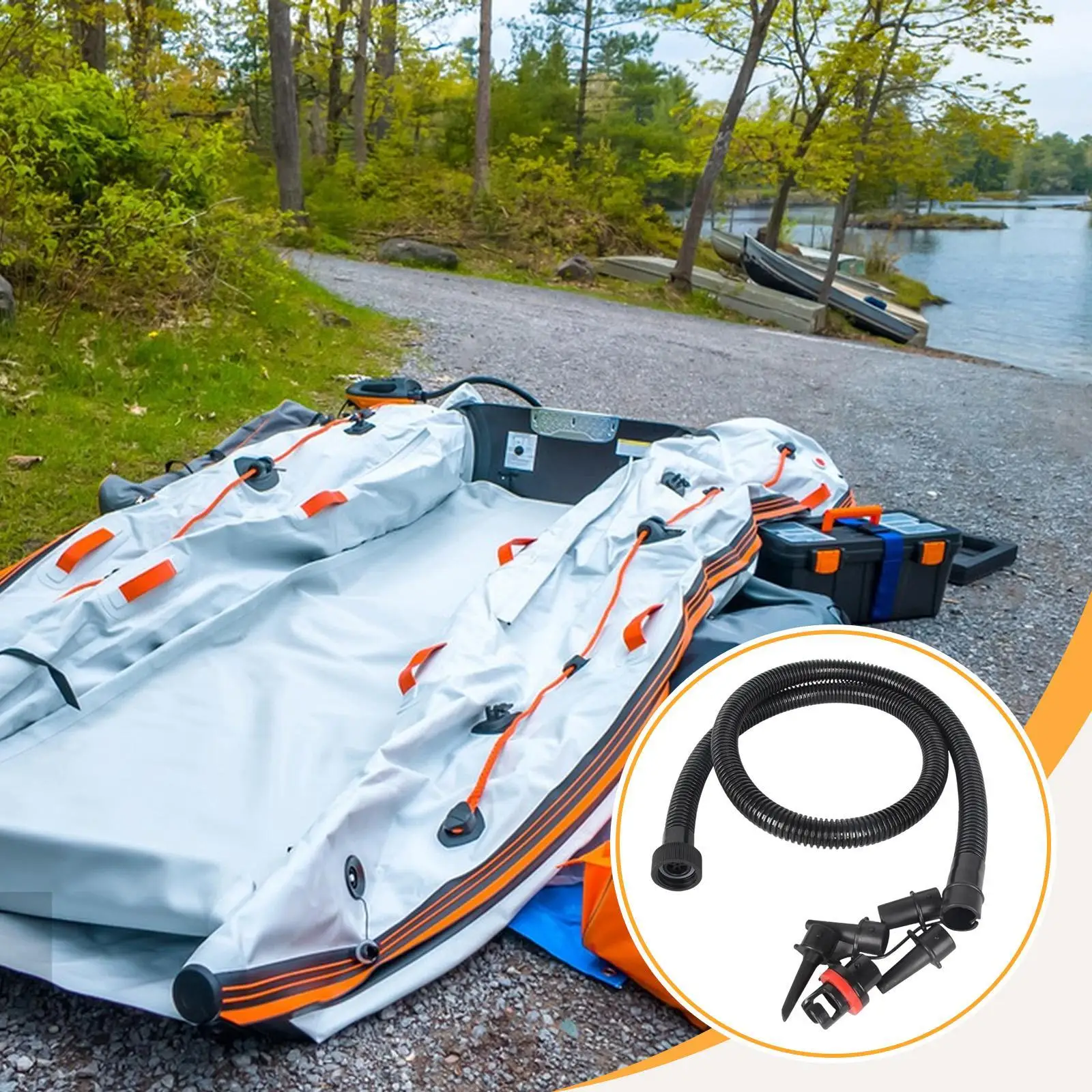 Manguera de bomba de aire inflable con 5 boquillas, adaptador de bomba de interfaz roscada para estera, anillo de natación, barco de goma, piscina