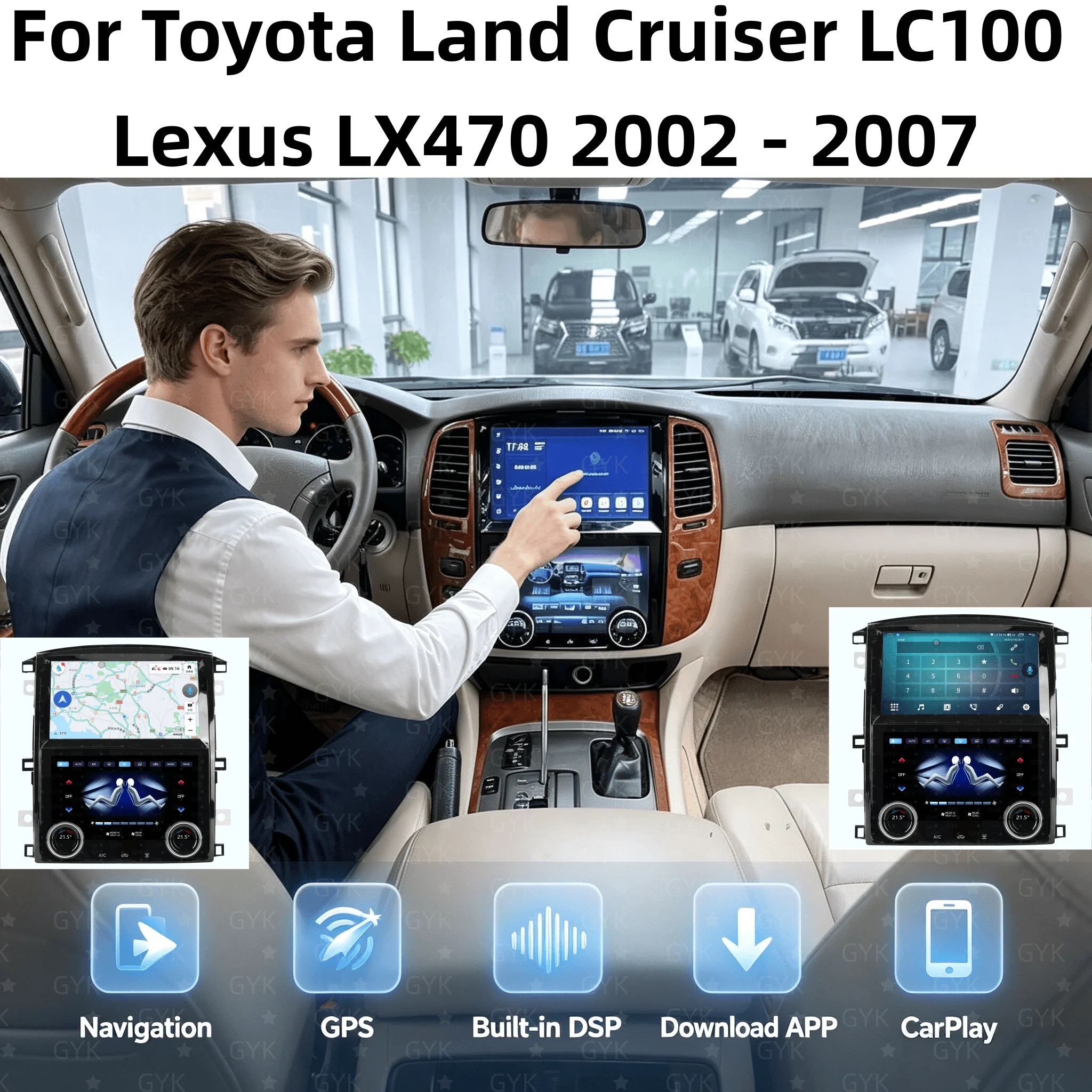 Dual 10inch Screen For Land Cruiser 100 LC100 Lx470 2002-2007 Android Auto Stereo GPS Navigation Carplay Head Unit BT 5.0