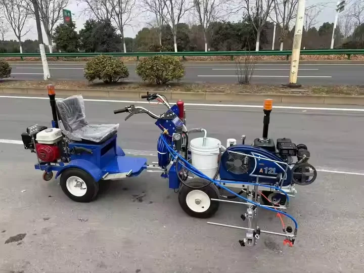 SW-5E Airless Line Striper Two Guns Large Parking Lot Automatically Stripe Skip Lines Cold Paint Road Marking Machine