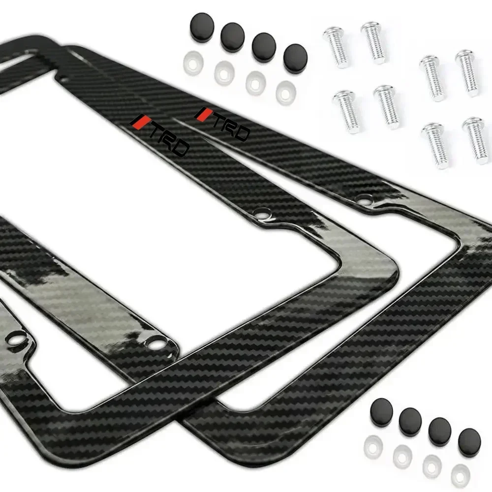 2 PC Carbon Fiber License Plate Frame-Black Plastic Front & Rear Car Tag Holder For TRD TOYOTA Crown Reiz Corolla Prada