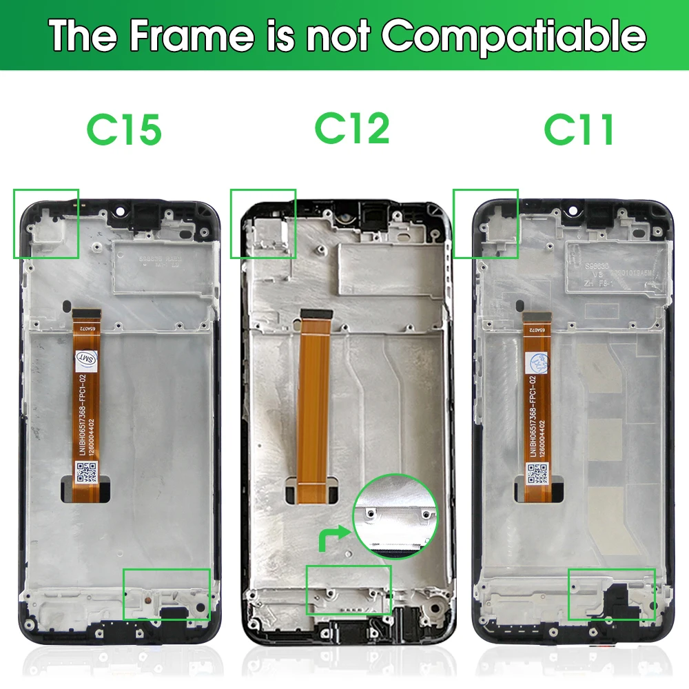 C11 2020 RMX2185 Screen Replacement, for Oppo Realme C12 C15 RMX2189 RMX2180 Lcd Display Digital Touch Screen with Frame