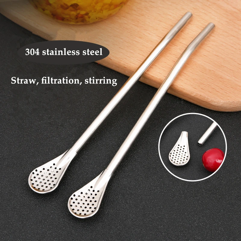 Stainless Steel Drinking Straw Spoon Tea Filter Detachable Reusable Metal Straws with Brush Drinkware Bar Party Tool Accessories