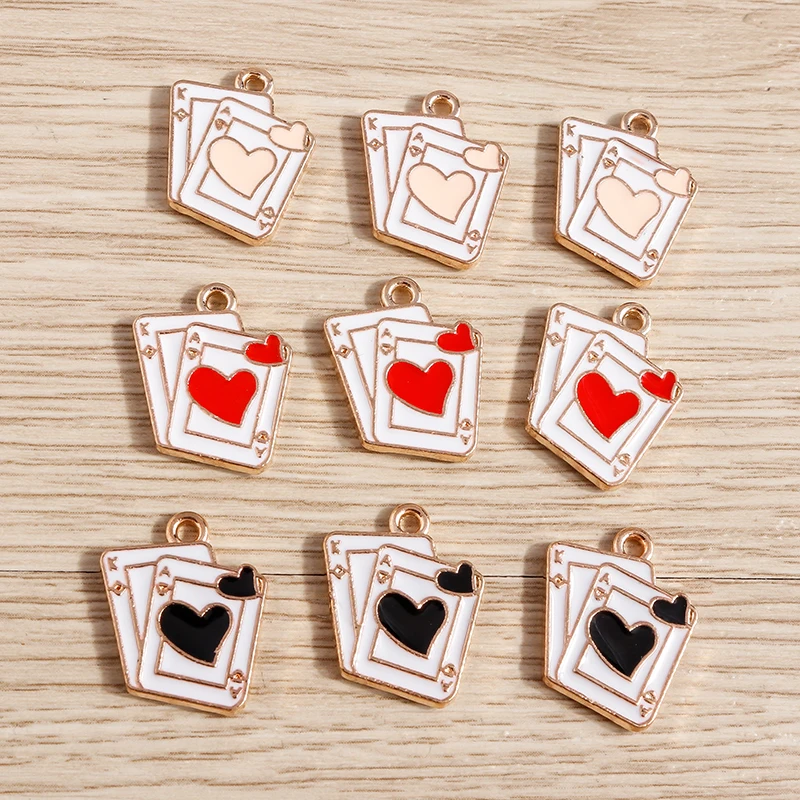 10 Stück niedliche Emaille-Herz-Anhänger im Poker-Umschlag-Design, passend für Halsketten, Ohrringe, Armbänder, DIY-Bastelarbeiten, Schmuckherstellung, Zubehör – Detail 10