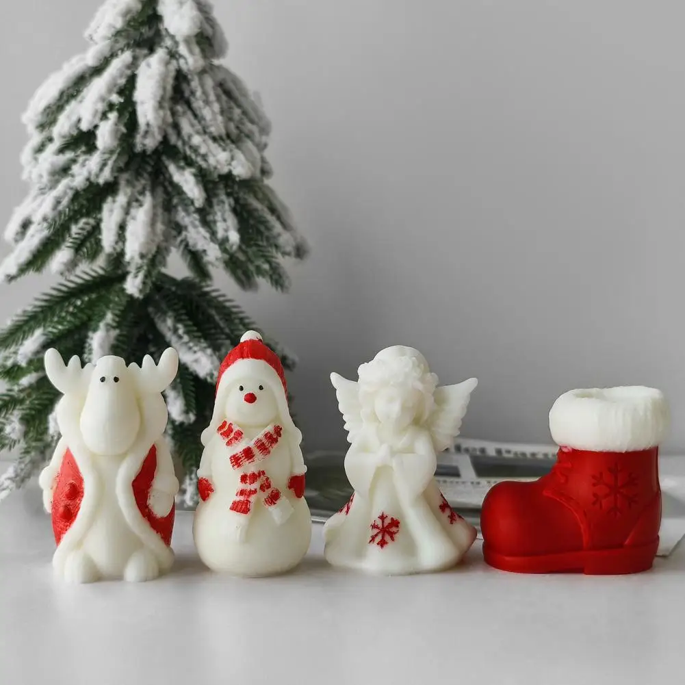 

Christmas Candle Mold Silicone Snowman Angel Reindeer Epoxy Resin Crafts Mold Candle Making Supplies Xmas Clay Plaster Home Deco