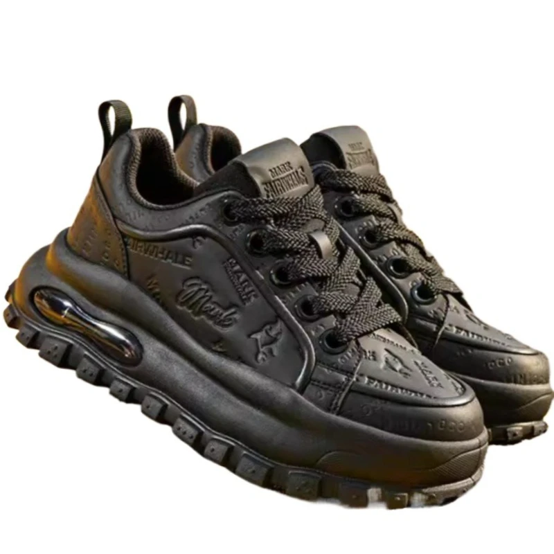 Genuine Leather Casual Sneakers Heightening Shoes for Men's Comfortable Soft Soled Breathable Man Trendy Sports Daddy Shoes Male