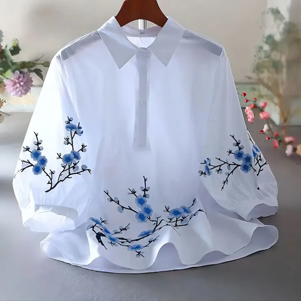 

Summer Renaissance White Embroidery Shirt Women 2023 New Design Temperament Loose Top Shirt Women Chinese Clothes for Women 2023