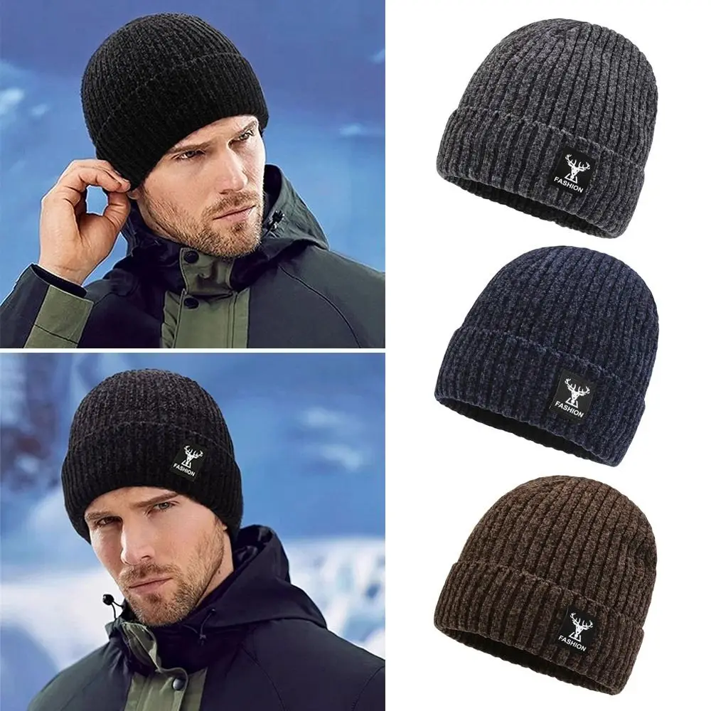 Bonnet en tricot épais doublé velours pour homme, idéal pour le ski et les activités de plein air