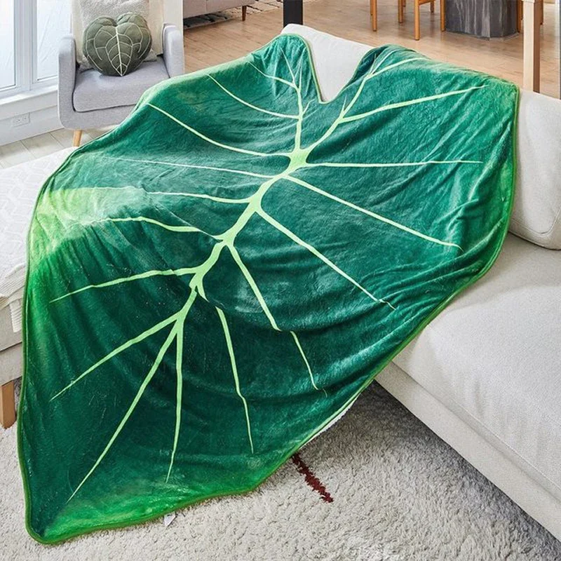 WASART Warm coral fleece giant leaf blanket for bed gloriosum plant printed super soft cozy sofa throw beach blanket home decor