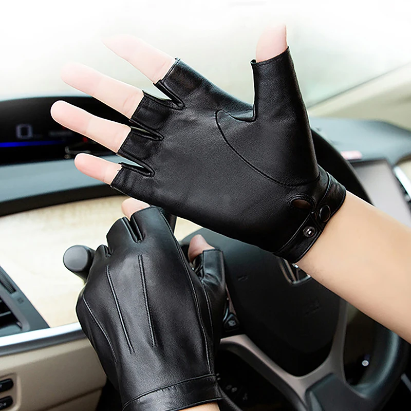 Black half finger outdoor tactical men's leather driving gloves, no finger men's gloves, PU leather men's multi finger gloves