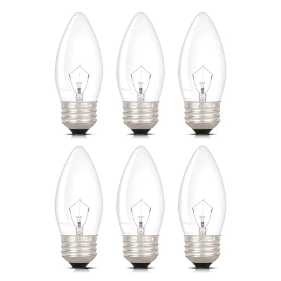 

Torpedo Clear B11 C35 CTC 40W E26 Base 6 Pack Decorative Incandescent Light Bulbs 120V for Chandeliers, Ceiling Fan Lights, Pen