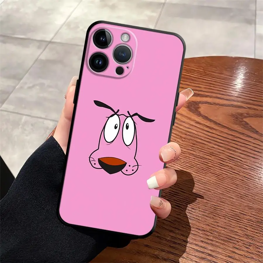 Case for iPhone 15 16 14 Plus 13 12 11 17 Pro Max XR 7 8 17Air XS Black Soft Phone Cover Pink Cartoon Dog