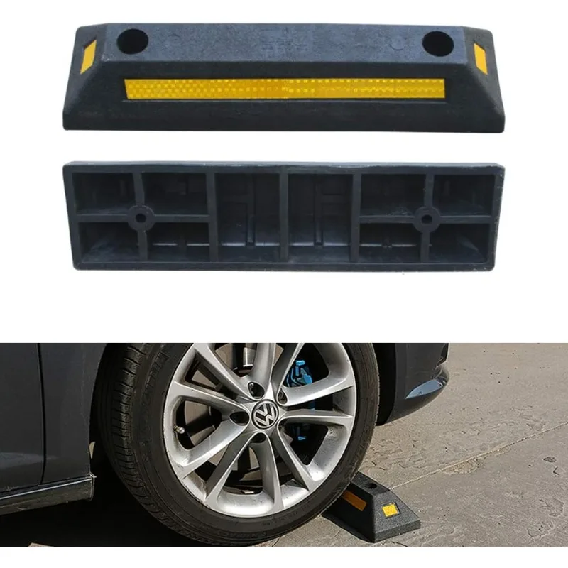 Durable Rubber Car Wheel Stopper for Garage Parking Guide with Yellow Strips Fits All Models Parking Stopper Sturdy