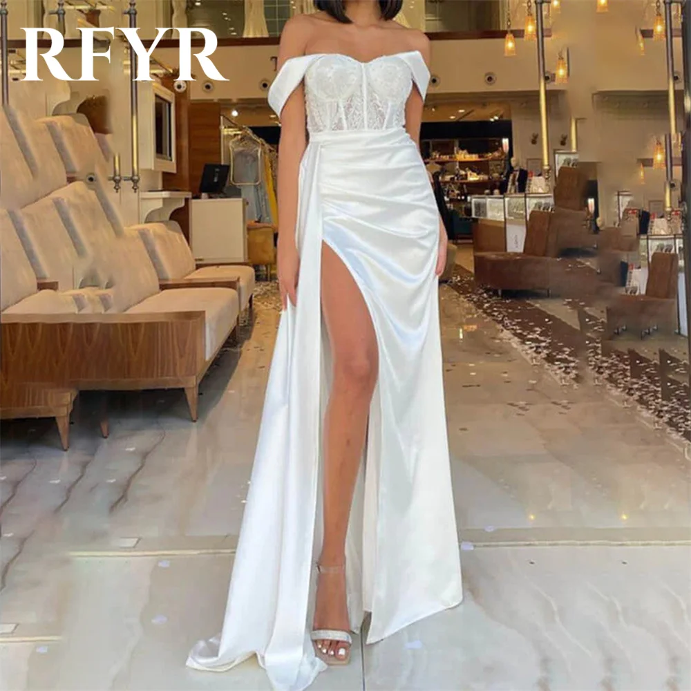 

RFYR White Mermaid Elegant Sexy Wedding Party Dress Off the Shoulder Celebrity Dress Split Special Occasion Dress robes du soir