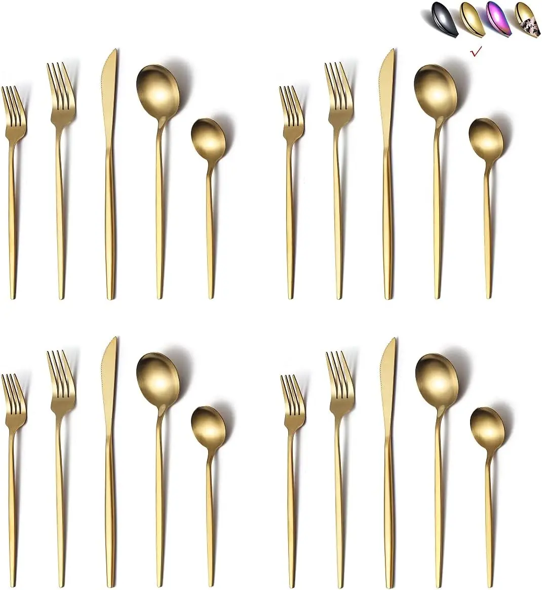 

40-Piece Matte Gold Flatware Set, Stainless Steel Titanium Plated Utensils for 8, Elegant Dining