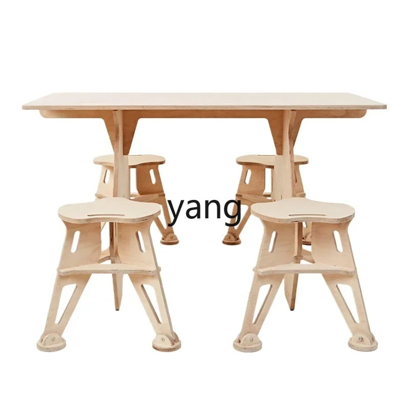 

LMM Simple Small Apartment Studio Coffee Tea Shop Industrial Style Designer Integrated Solid Wood Dining Tables and Chairs Set