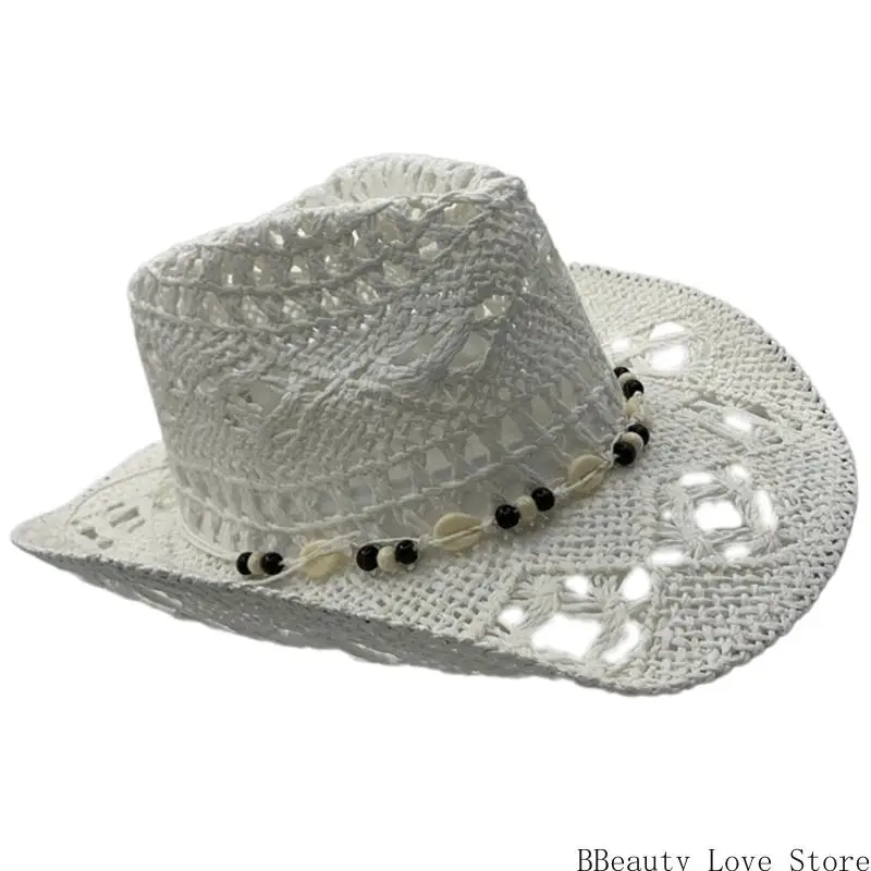 Comfortable Wide Brims Straw Hat with Seashells Decors Great for Women Beach Holiday and Outdoor Picnics Head Accessory