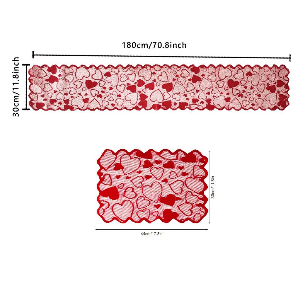 Valentine’s Day Red Heart Table Runner and Placemat Set – Romantic Table Decor for Couples Dinner and Festive Home Celebrations 6