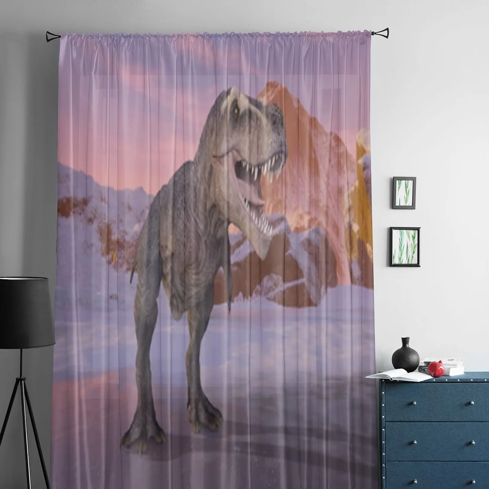 3D Extinct Dinosaurs Jurassic Dontreats Sheer Curtain Living Room Drapes Home Bedroom Voile Curtain Printed Tulle Window Curtain