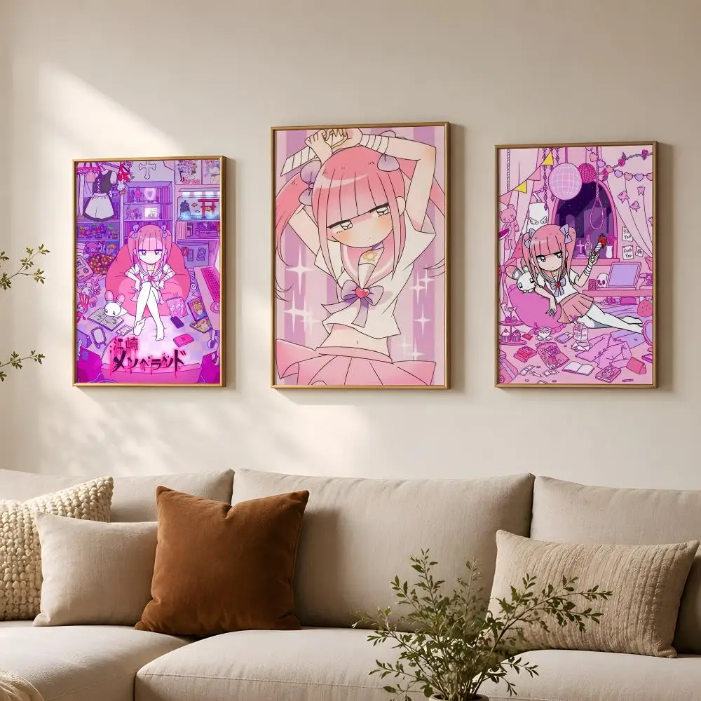 Comic M-Menhera-chan-n Poster Vintage Self Adhesive PP Wall Art for Living Room Bar Bedroom Home Decor Gift