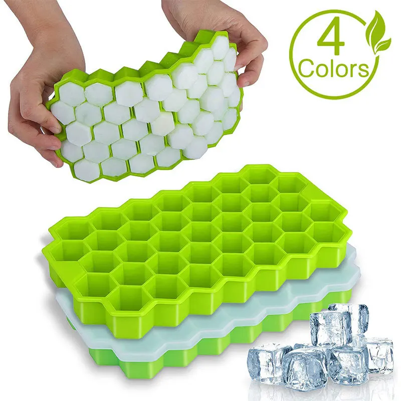 

37 Grids Silicone Honeycomb Ice Cube Mold with Cover Ice Making Mould Silicone Homemade Food Supplement Box Ice Cube Molds