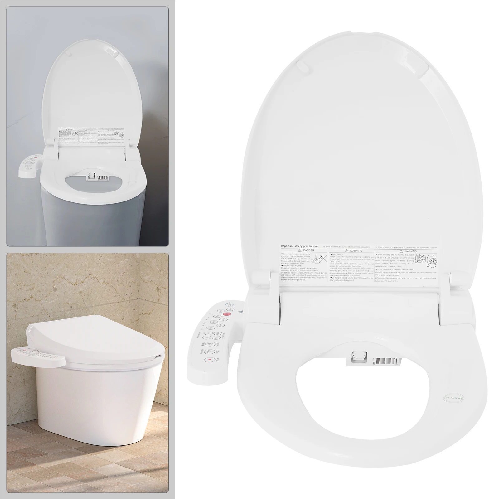 

White Intelligent Flushing Toilet Seat Cover 1300W AC110V Electric Bidet Lid for the Elderly, Children, Women