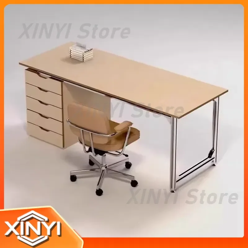 Solid Wood Drawer Desk for Birch Ocean Board Minimalist Home Computer Desk Studio Writing Desk with Aluminum Profile