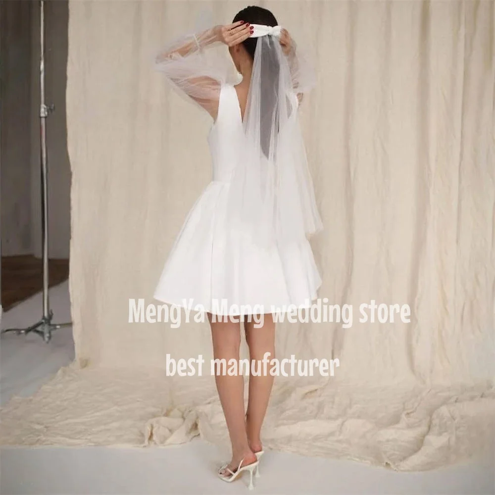 ZHUISHU Simple Sweetheart Square Collar Short Wedding Dress Puff Sleeves Backless Lace Up Above Knee Mini Bridal Gown Robe