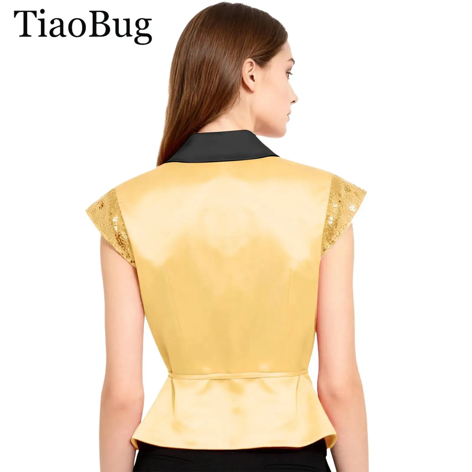 المرأة الترتر سترة الخامس الرقبة التسمية كاب الأكمام حفل زفاف صدرية مع حزام الهذيان الموسيقى مهرجان الجاز ملابس رقص كلوبوير #1