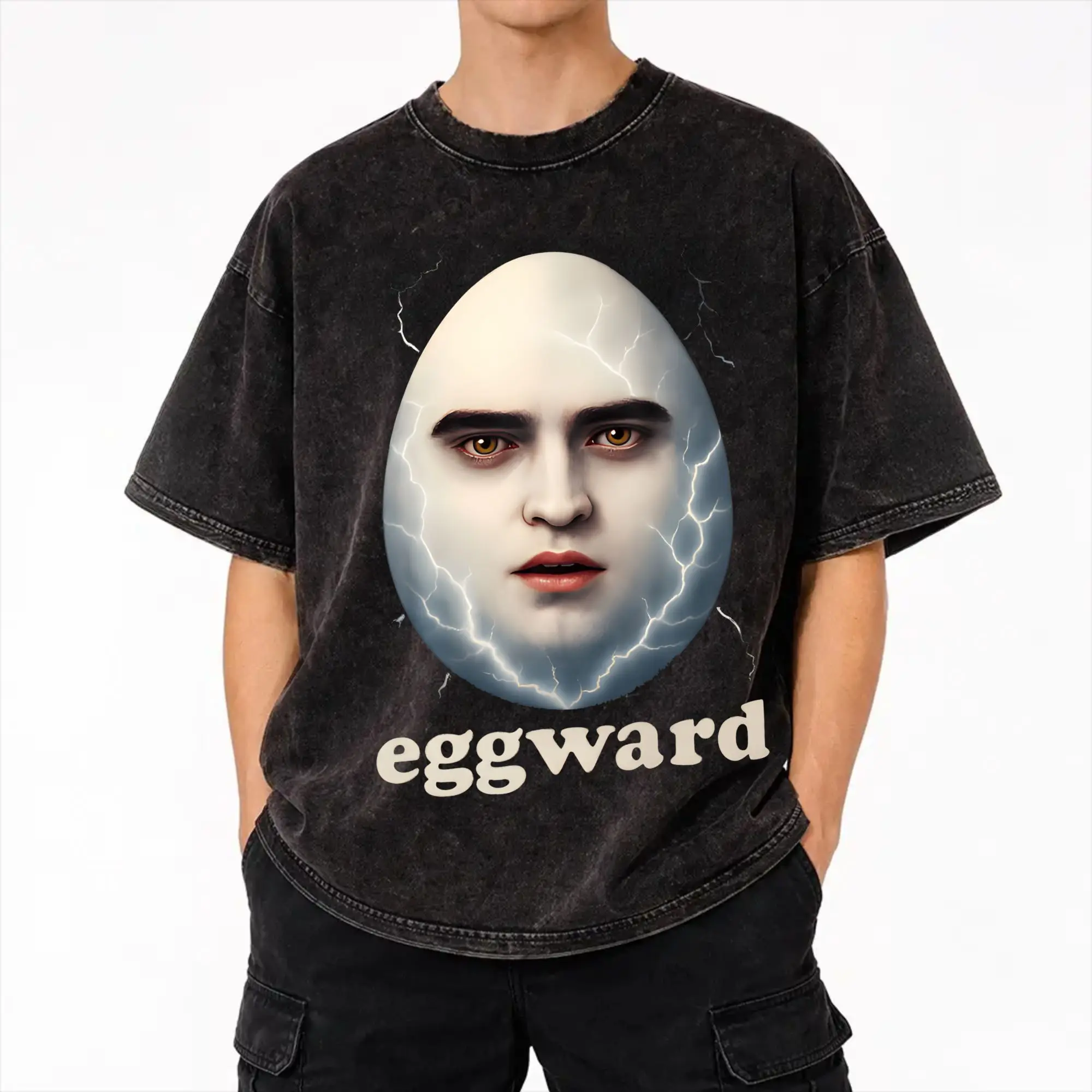 Eggward Silly Meme Parody Egg Edward T Shirt Hip Hop Washed Short Sleeve Oversize T-Shirts  Vintage Men Women Streetwear