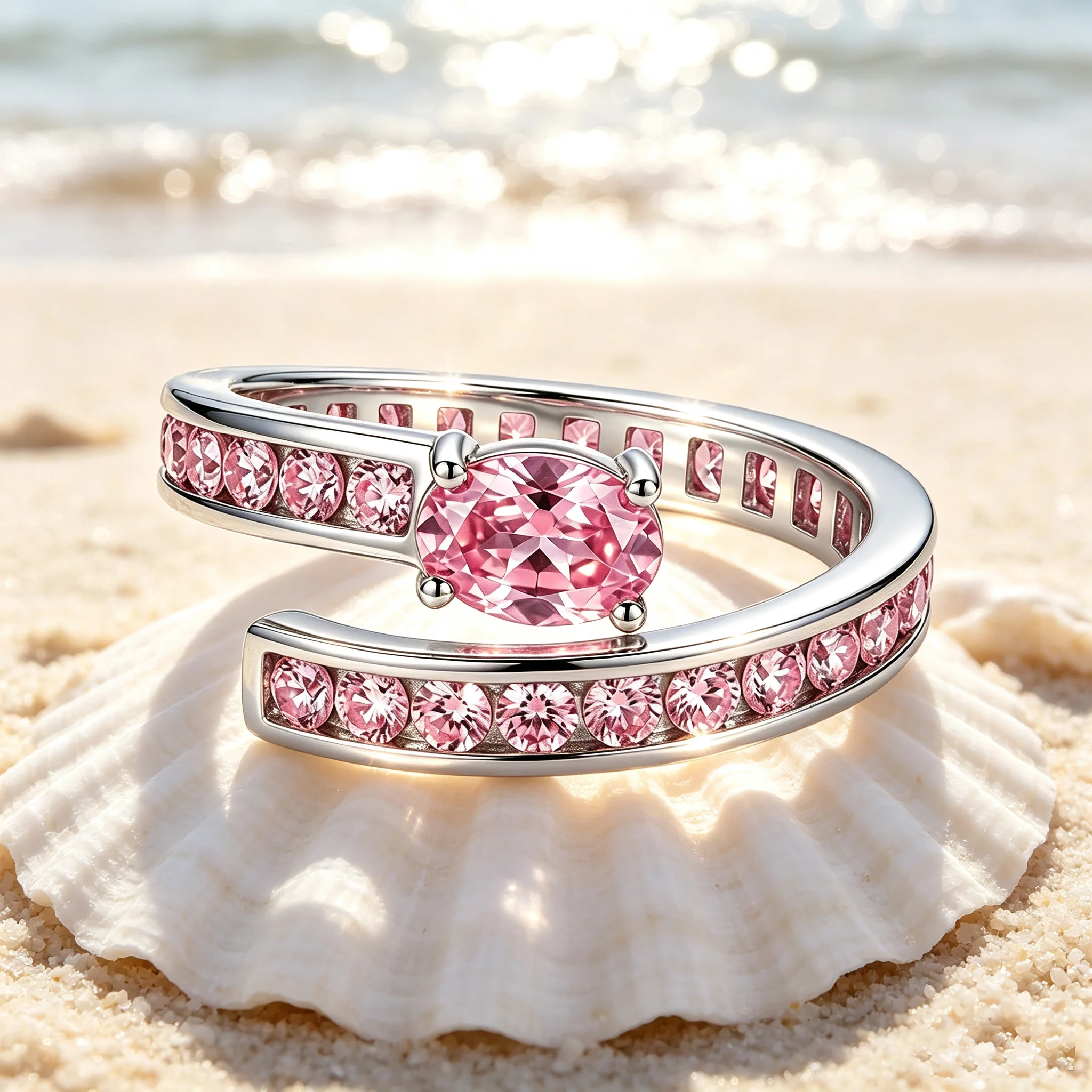 Luxuriöser ovaler Ring mit rosa CZ und mehrfarbigen Edelsteinen, vergoldeter Statement-Cocktailring, eleganter Damenschmuck, Geschenk zum Jahrestag – Detail 8