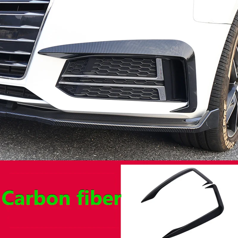 Car Accessories Car Styling Carbon fiber Head Front Bumper Spoiler Air Knife Fog light Covers Stickers For Audi A4 B9 2017-2019