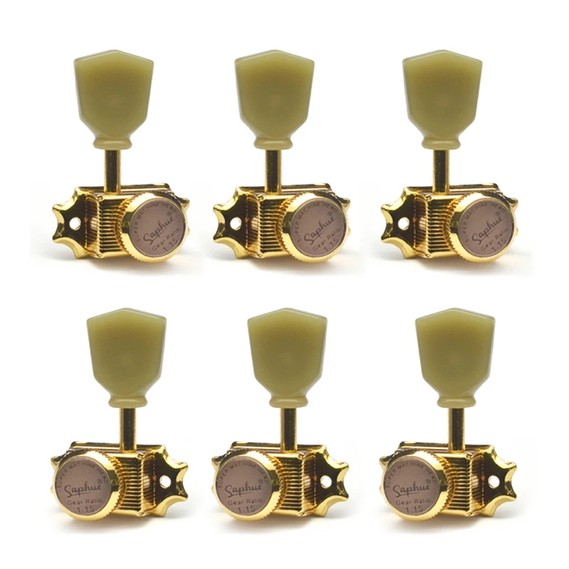 SAPHUE 3 + 3 رؤوس آلة الجيتار ذات الطراز العتيق بنسبة 1:15 سلسلة قفل فاخرة ضبط أوتاد المفاتيح المستقبلون مجموعة استبدال