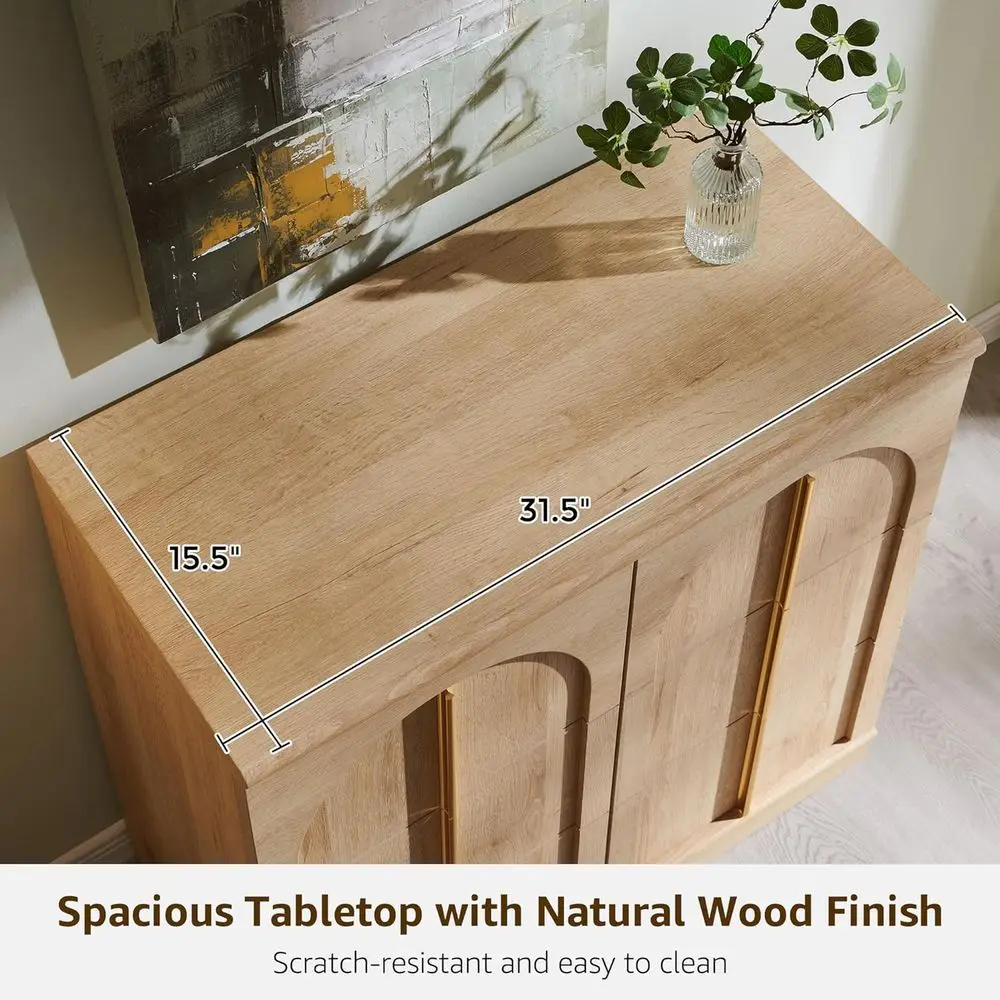 خزانة جانبية بباب مقوس 63 من خشب البلوط الطبيعي مع مساحة تخزين وأرفف قابلة للتعديل وبار قهوة لغرفة المعيشة أو المطبخ أو المدخل