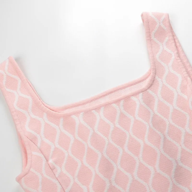 Roze feestjurk zoete jarretel diamant taille afslanken mouwloos gebreid dames 2025, vroege herfst nieuwe stijl - afbeelding 2