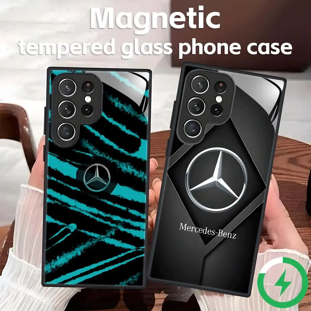 Крутой чехол для телефона AMG M-MercedesES для Samsung S26 S25 S24 S23 S22 S21 S20 Plus Ultra Note20, стеклянный магнитный чехол.