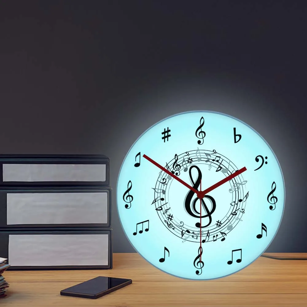 Imagem -05 - Notas de Música Led Iluminado Relógio de Parede Agudos Clef Sinal de Néon Notação-g Decoração de Casa Design Moderno Relógio de Parede Luminosa Músicos Presente