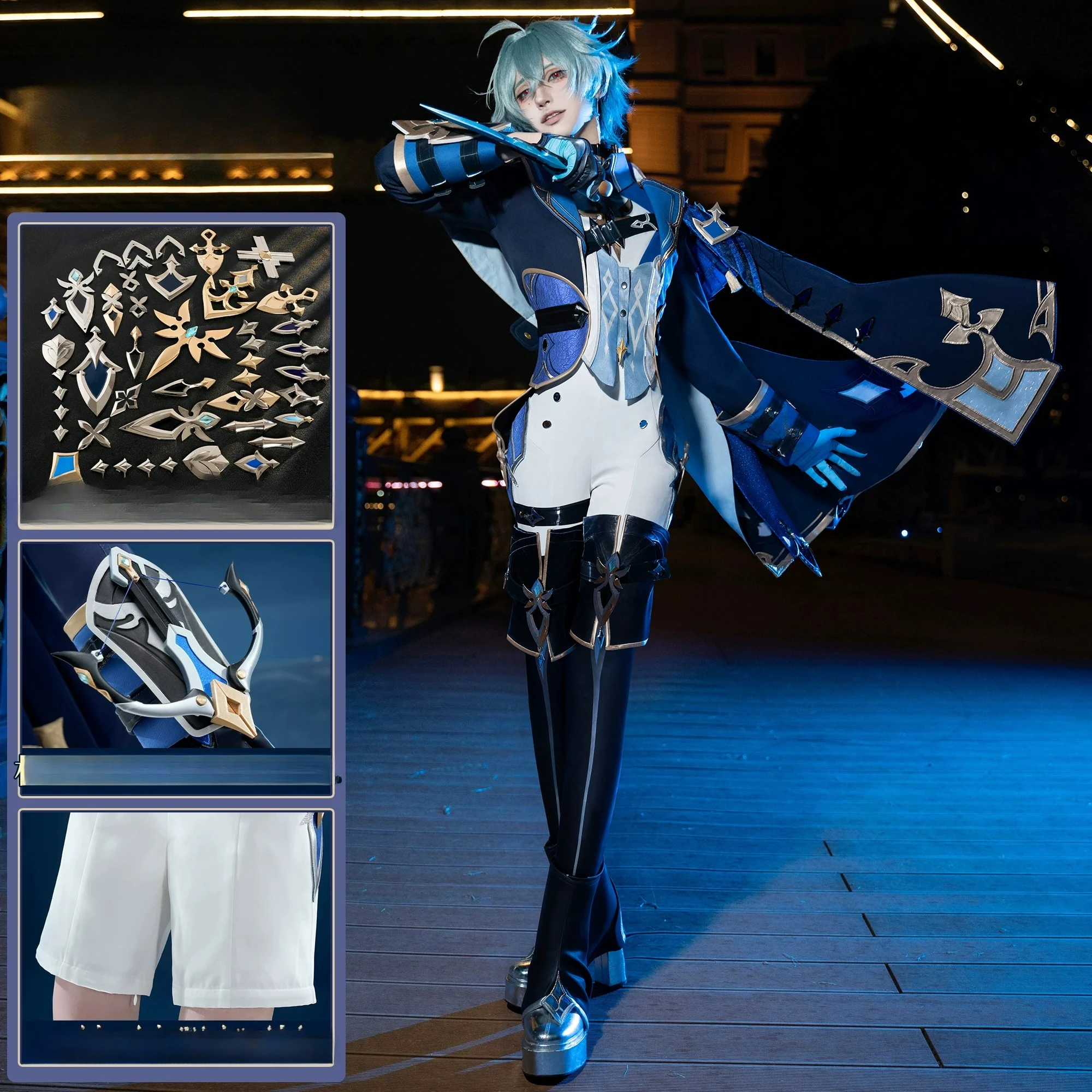 Lohen‌ Cosplay Costume Game Genshin Impact Blue And White Uniform Halloween Carnival Party Play Role Clothes Size S-3XL