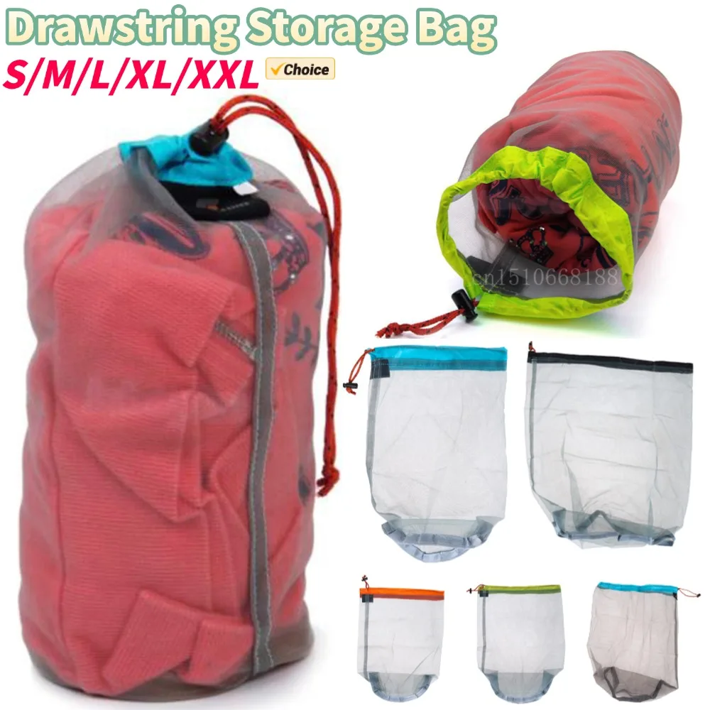 Bolsa para exteriores, Bolsa de malla ultraligera, Bolsa de almacenamiento con cordón para deportes de acampada, herramientas de senderismo, Bolsa con cordón para escalar