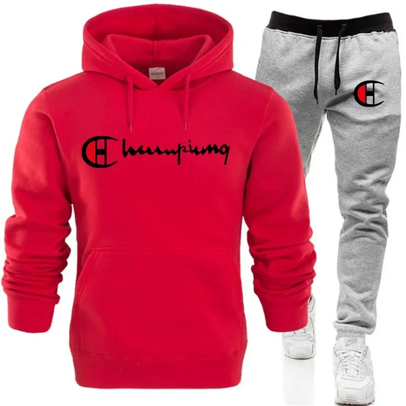 2 Pieces Sets Tracksuit Hooded Sweatshirt Drawstring Pants Male Sport Hoodies Running Sportswear Men Women Brand Autumn Winter