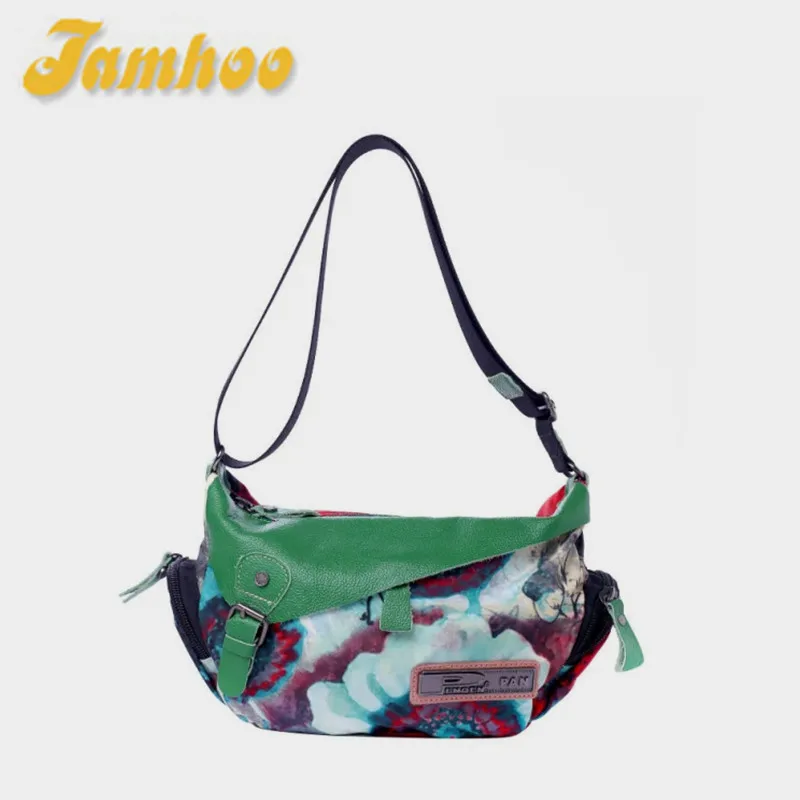 Jamhoo New Canvas Leather Women Crossbody Bag Ethnic Style Female Shoulder Messenger Bags For Women Leisure Travel Bag Bolas