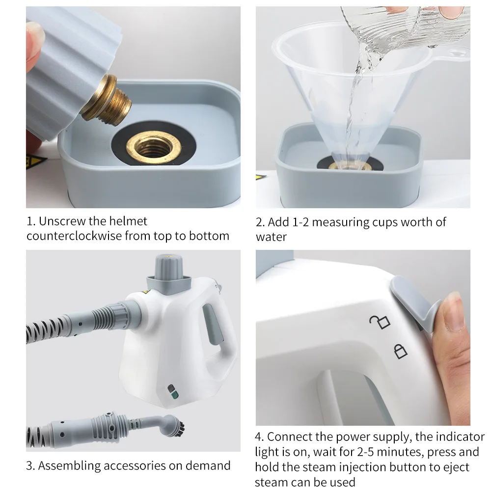 1000W 휴대용 스팀 청소기, 대용량 휴대용 스티머, 바닥, 자동차, 카펫, 실내 장식용 9종 액세서리 세트