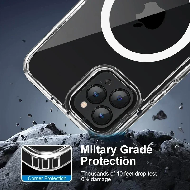 حافظة شفافة فاخرة لهاتف آيفون 16 15 14 13 12 برو ماكس 16 بلس 15 بلس 14 بلس متوافقة مع حافظات هواتف السيارة المغناطيسية MagSafe