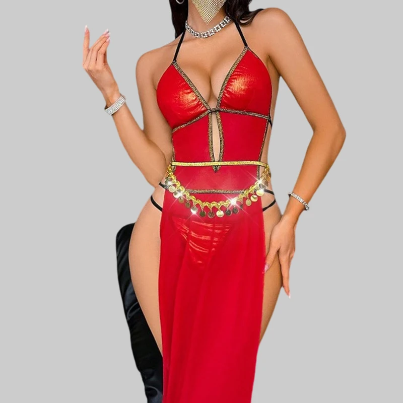 

Tornova Erotic Long Skirt Slit Sexy Underwear Women Delicate Gather Together Backless See-through Seductive Sexy Intimate Set