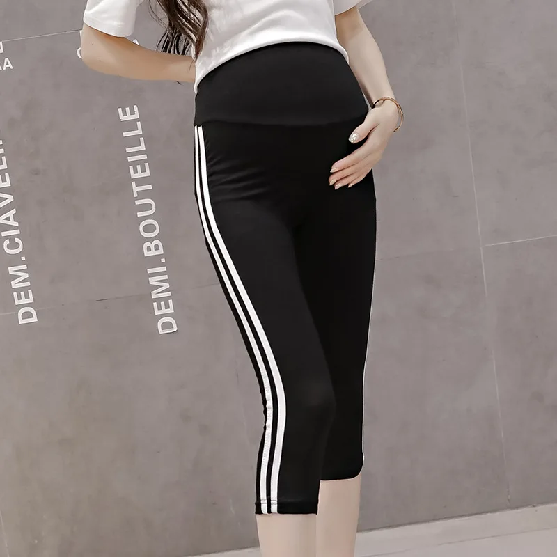 

Good Quality Maternity Summer Clothes Fashion Letters Printing Tights Striped 100% Cotton Leggings Pregnant Woman Sport Shorts